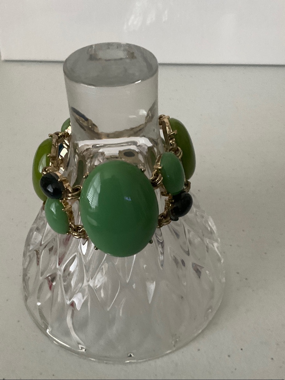 Banana Republic Gold-Tone Link Bracelet with Green Oval Cabochons